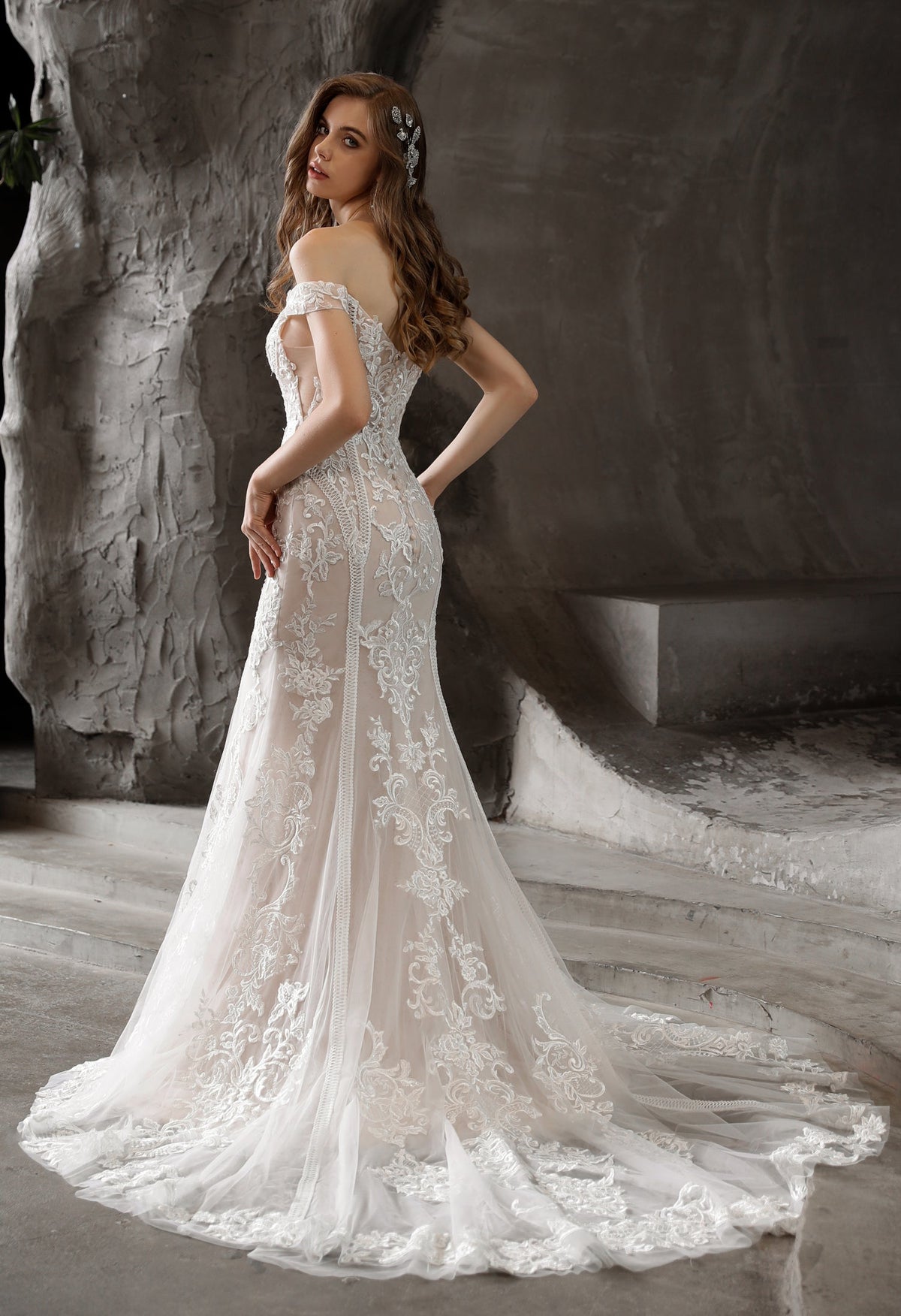 Farah AB HW3015 off-the-shoulder lace wedding dress — view 2