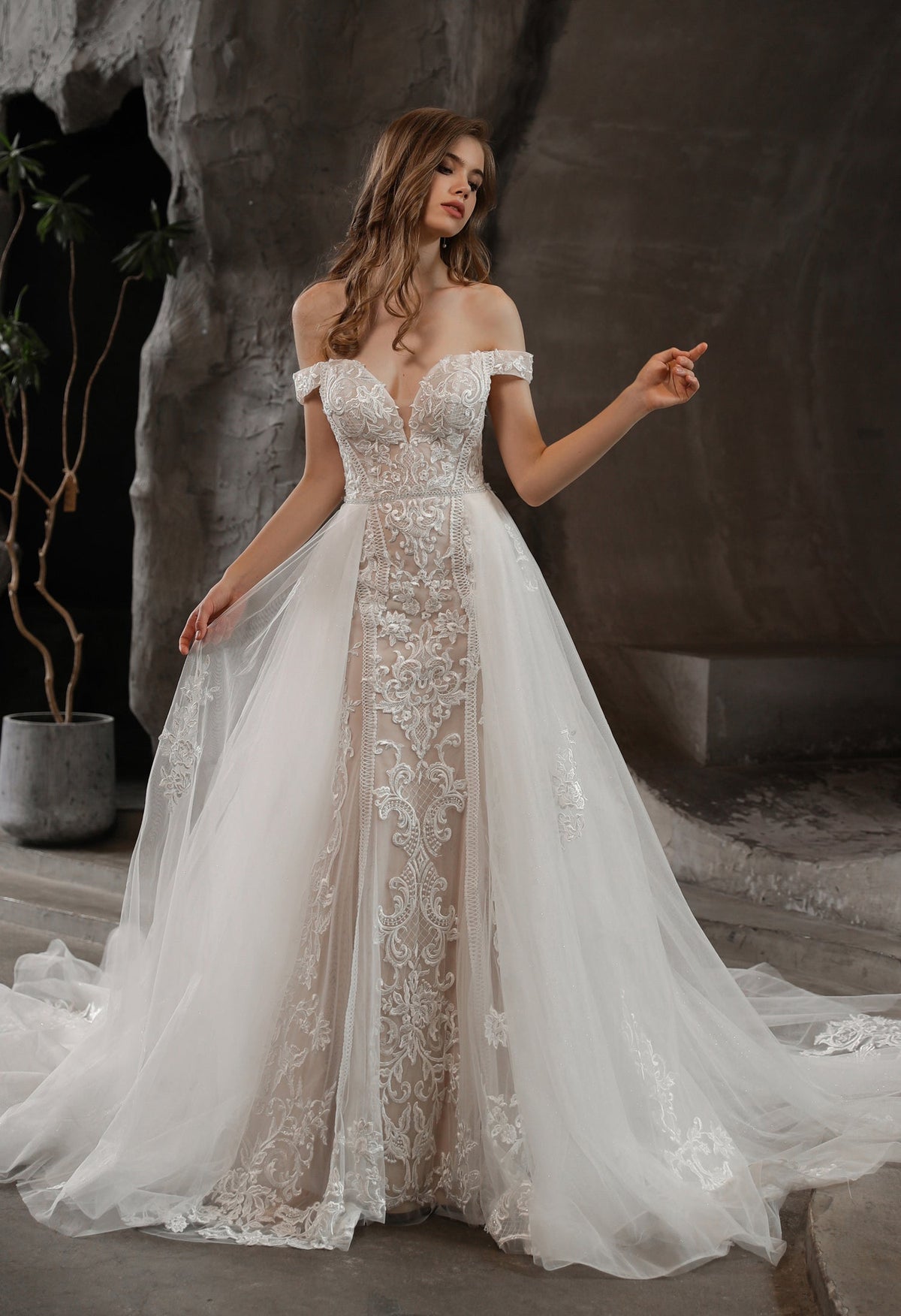Farah AB HW3015 off-the-shoulder lace wedding dress — view 1