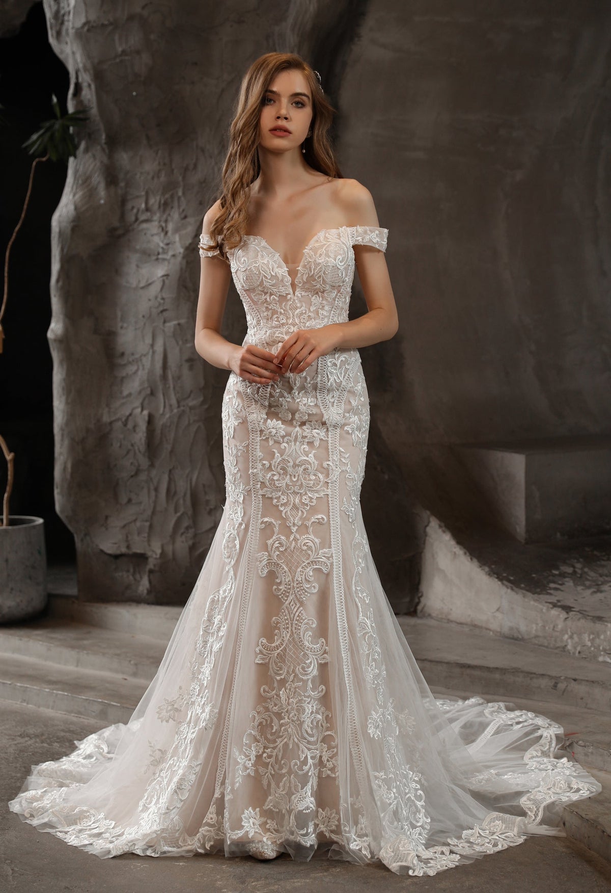 Farah AB HW3015 off-the-shoulder lace wedding dress — view 10