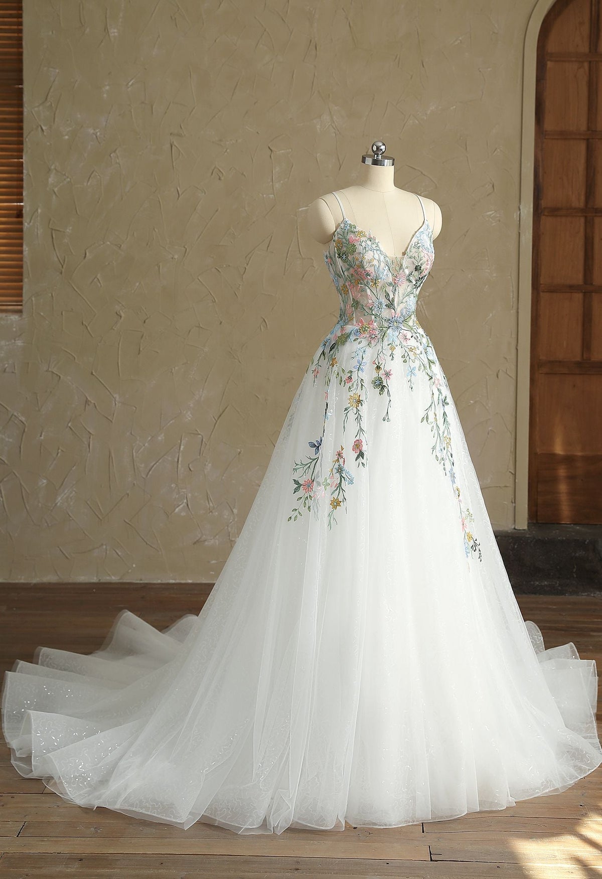 Farah AB HW3418 colorful floral a-line wedding dress — view 4