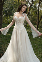 Farah AB HW3579 floral lace bell-sleeve wedding dress — view 2