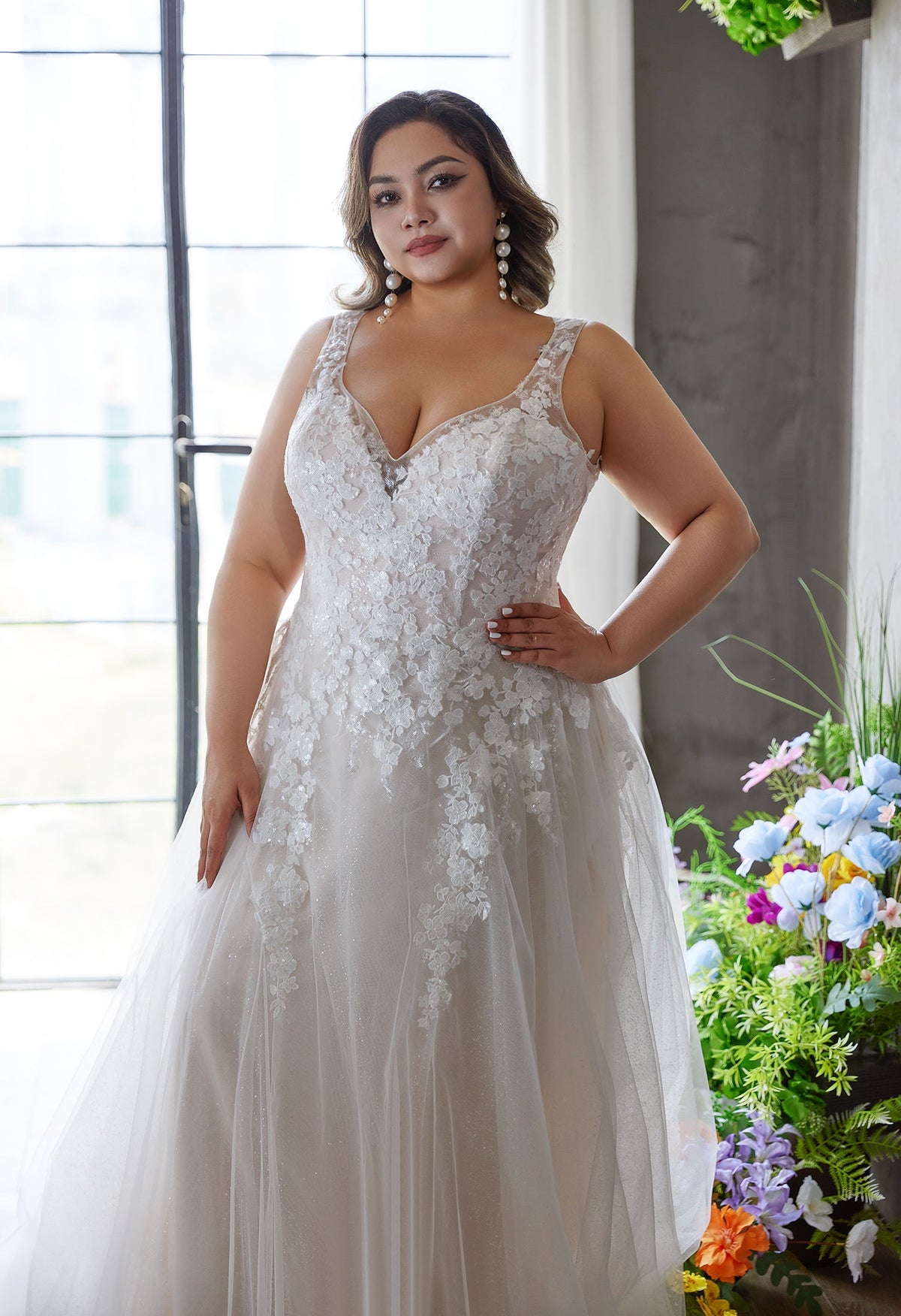 Farah AB HW3677 v-neck lace a-line wedding dress — view 6