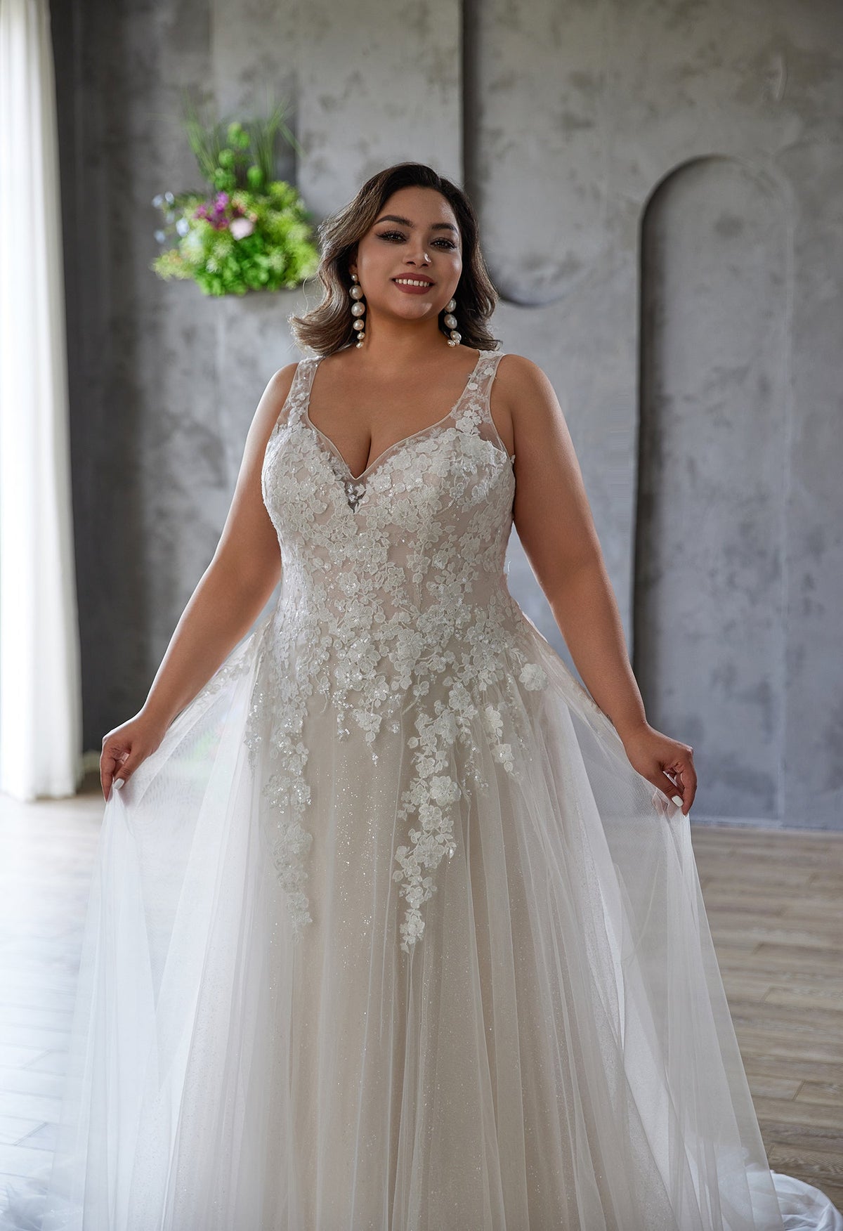 Farah AB HW3677 v-neck lace a-line wedding dress — view 2
