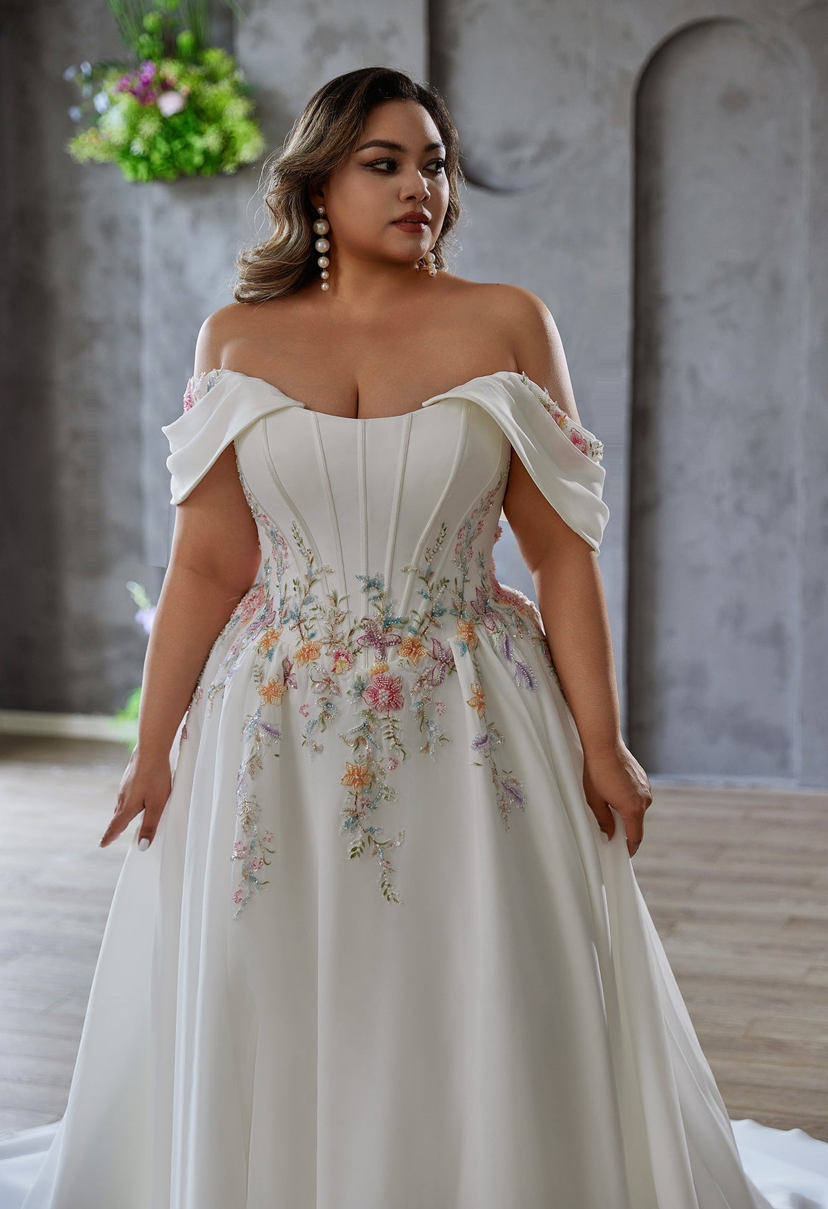 Farah AB HW3686 floral-waist slit wedding dress — view 1