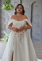 Farah AB HW3686 floral-waist slit wedding dress — view 3