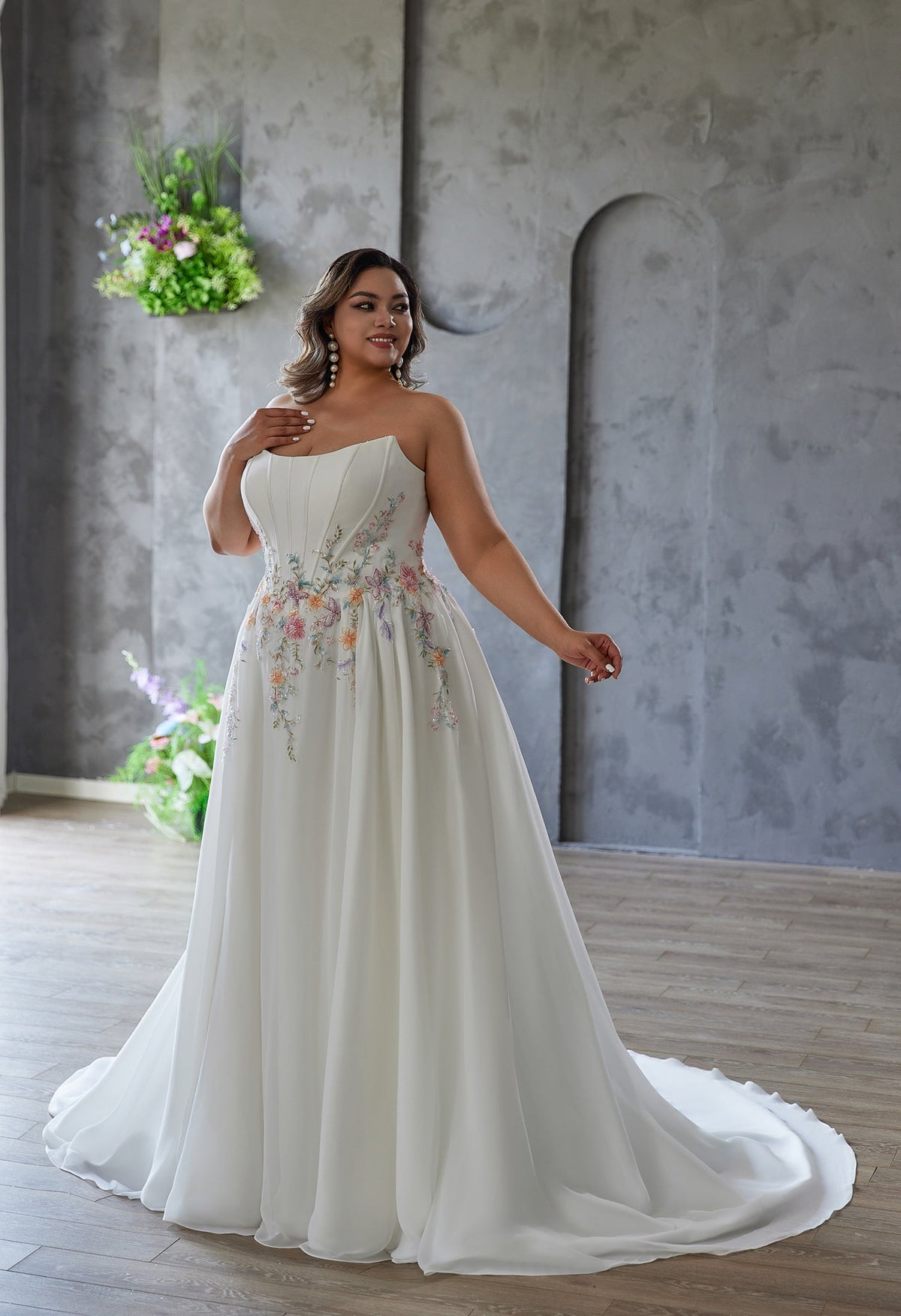 Farah AB HW3686 floral-waist slit wedding dress — view 6