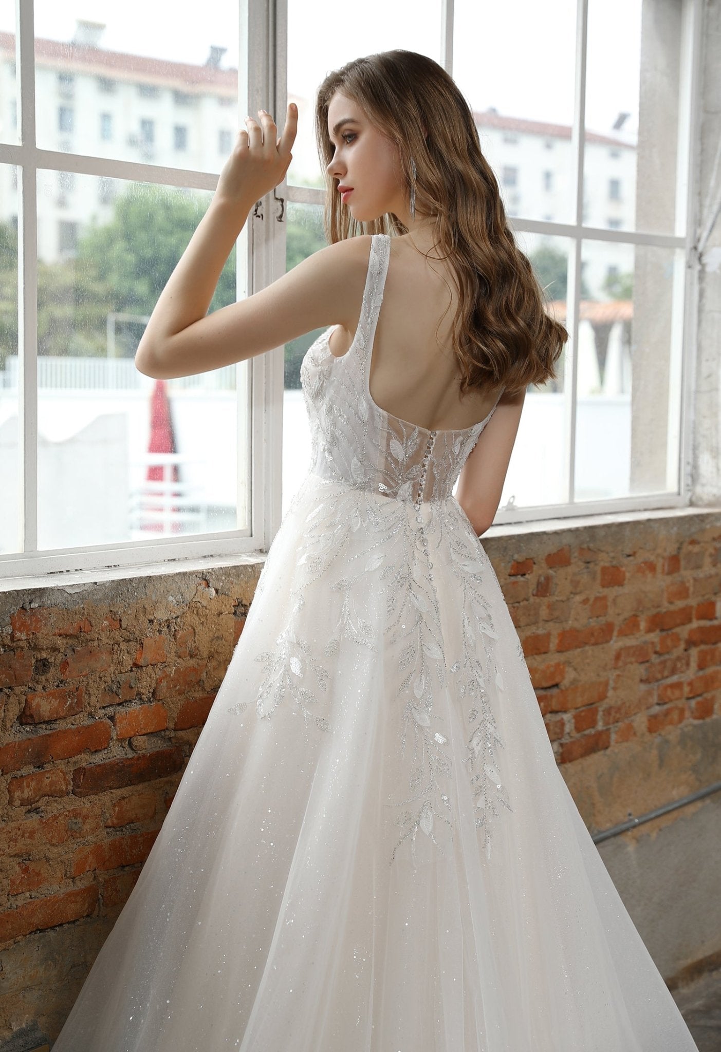Farrah Couture HW3003 Square-Neck A-Line Wedding Dress - Silhouette Dresses