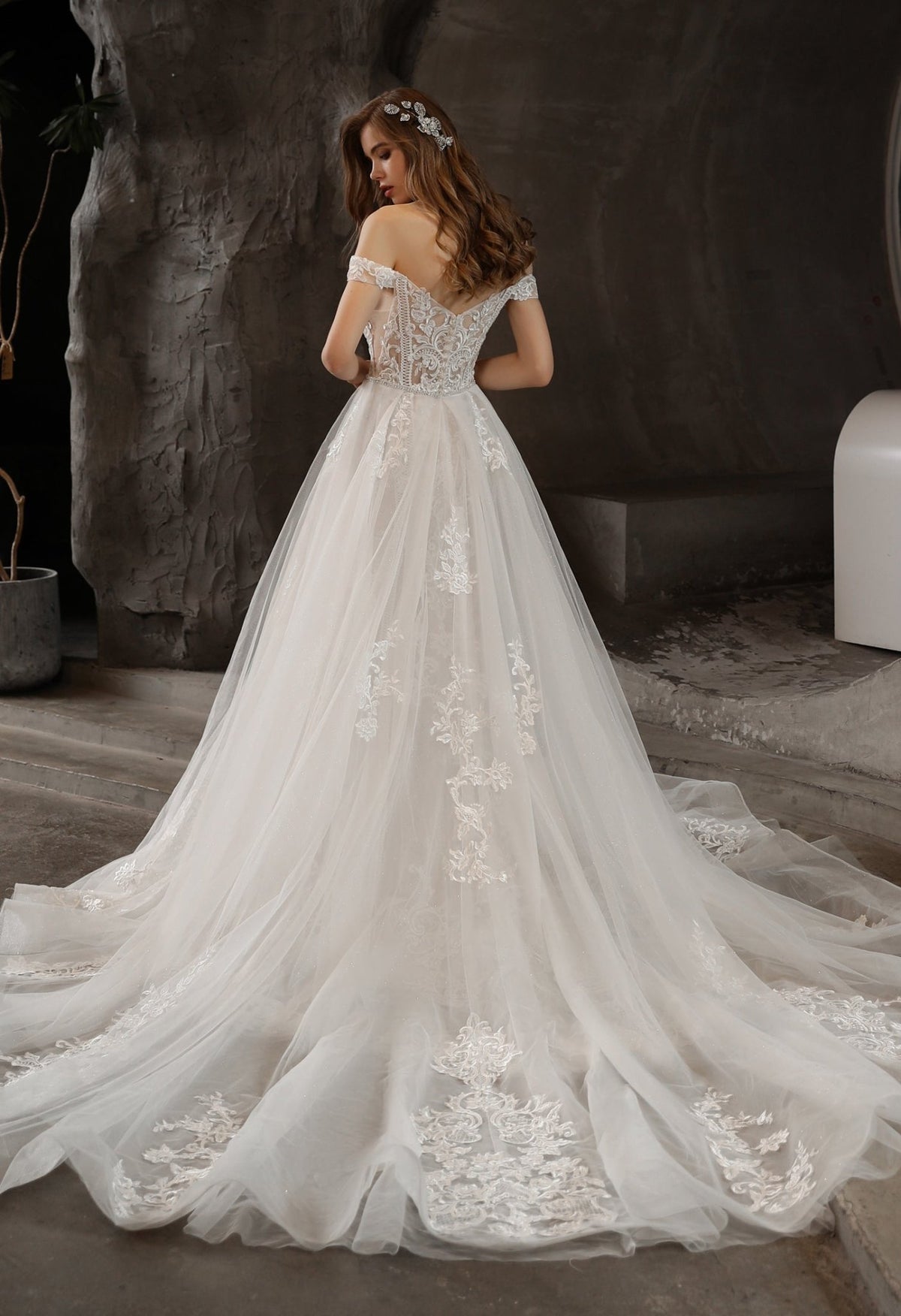 Farrah Couture HW3015 Off-the-Shoulder Lace Wedding Dress - Silhouette Dresses
