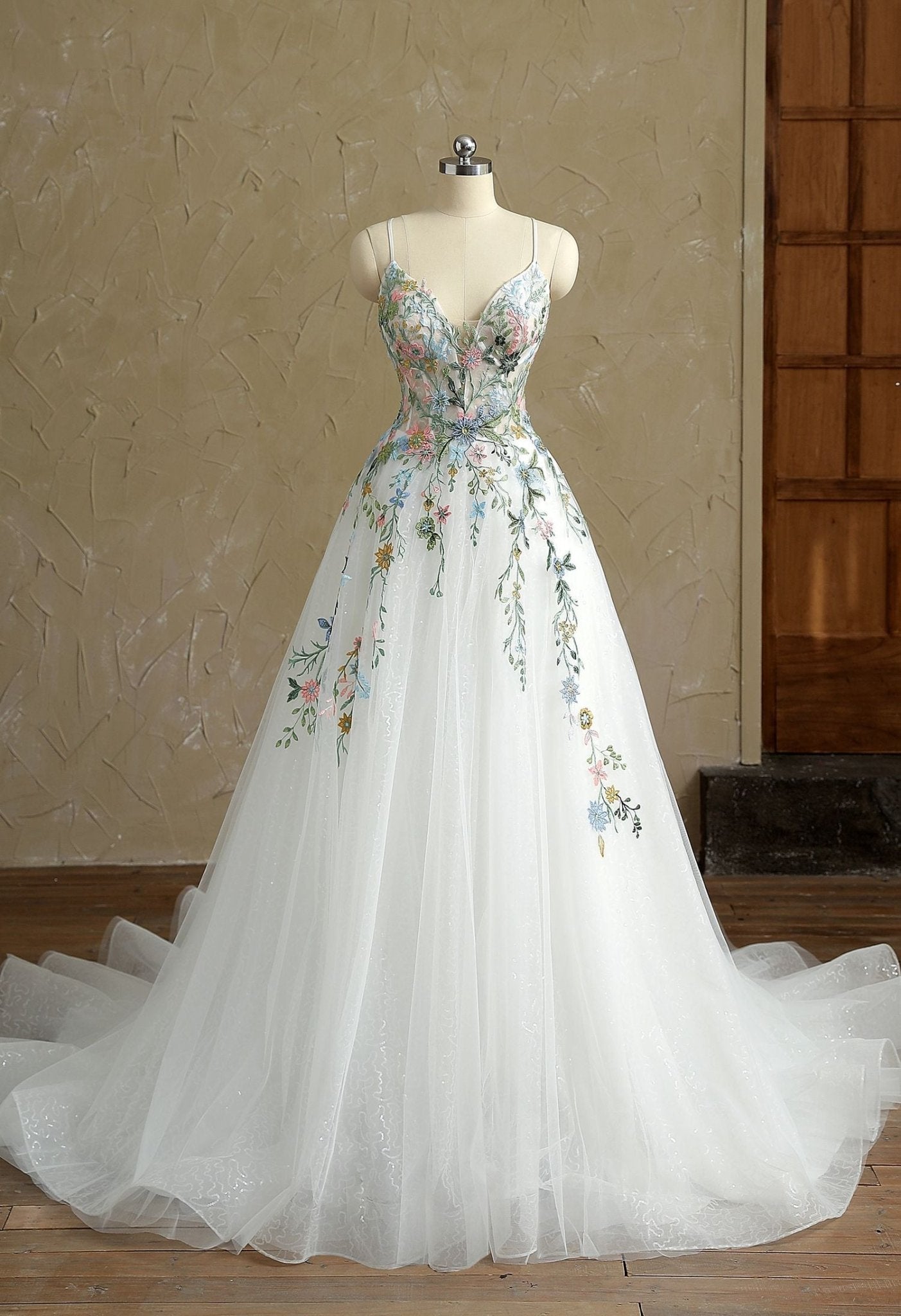 Farrah Couture HW3418 Colorful Floral A-Line Wedding Dress - Silhouette Dresses
