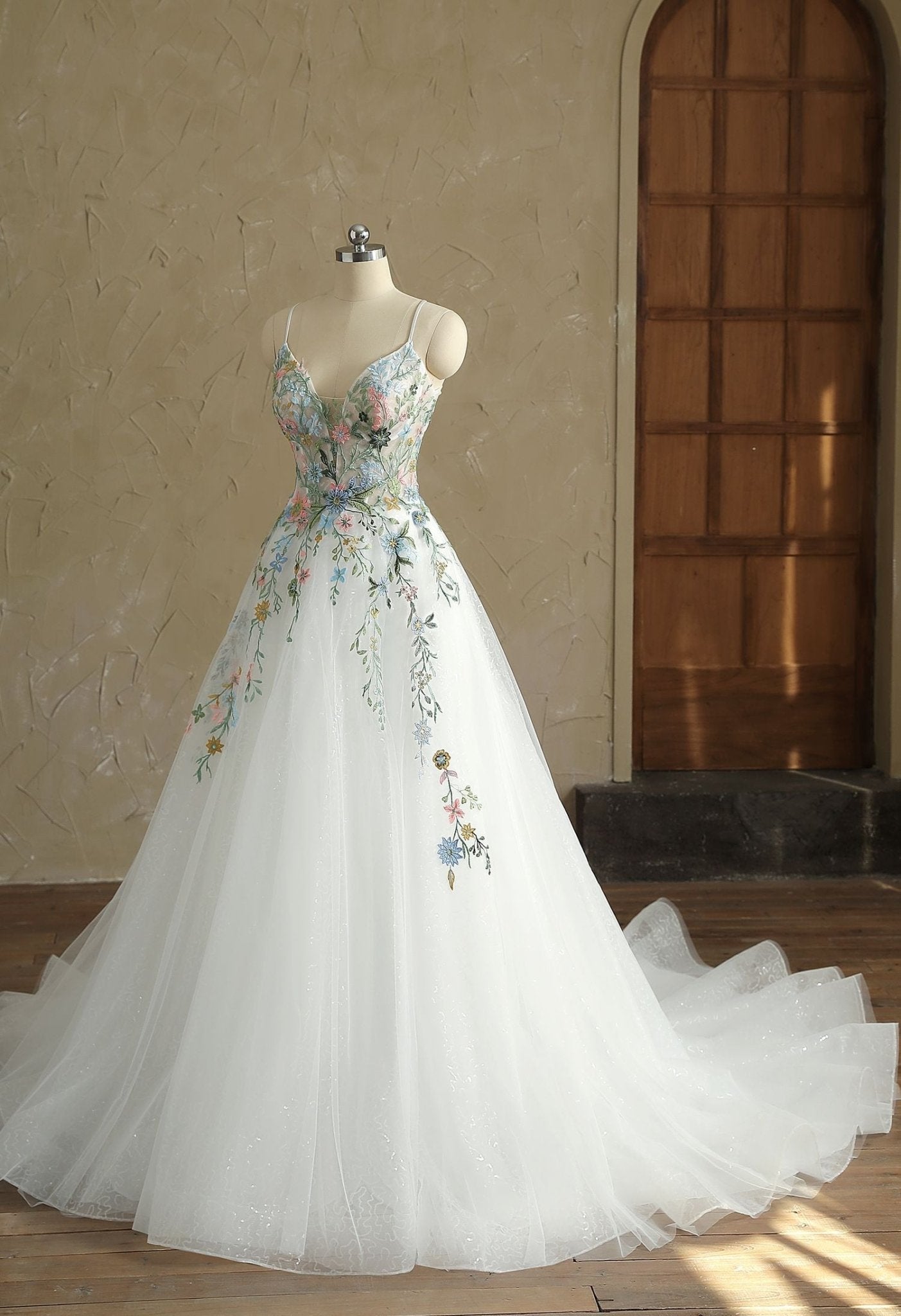 Farrah Couture HW3418 Colorful Floral A-Line Wedding Dress - Silhouette Dresses