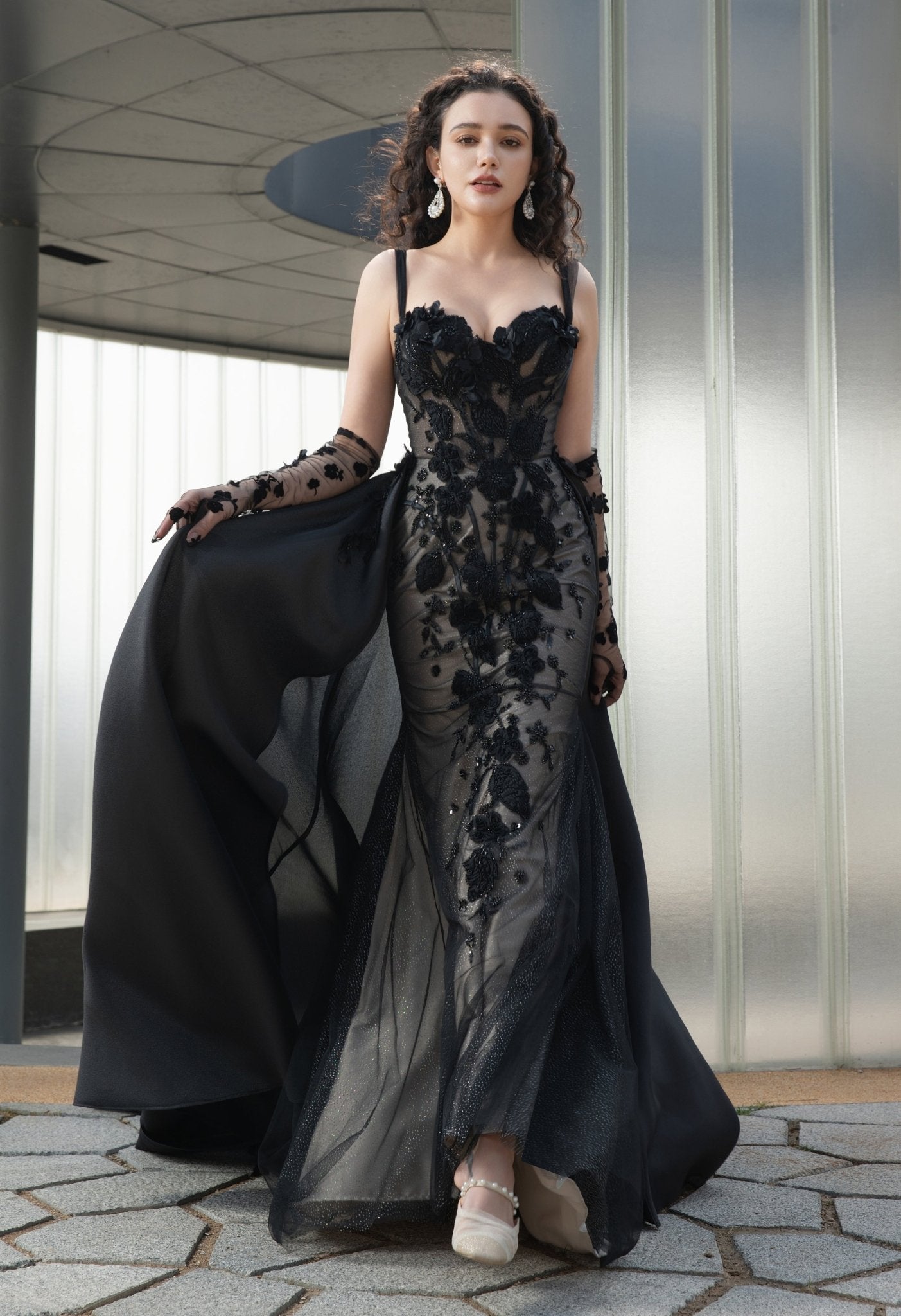 Farrah Couture HW3578 Black Lace Wedding Dress - Silhouette Dresses
