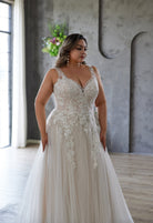 Farrah Couture HW3677 V-Neck Lace A-Line Wedding Dress - Silhouette Dresses