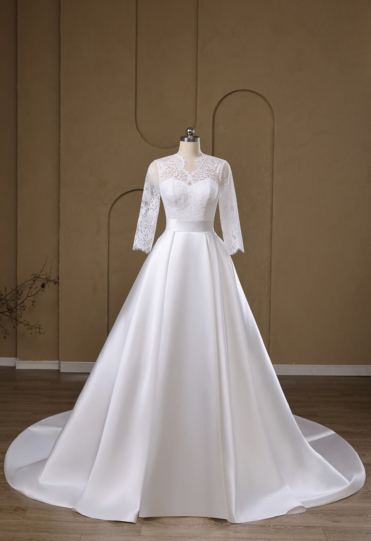 Farrah Couture HW3754 lace-sleeve a-line wedding dress - view 1