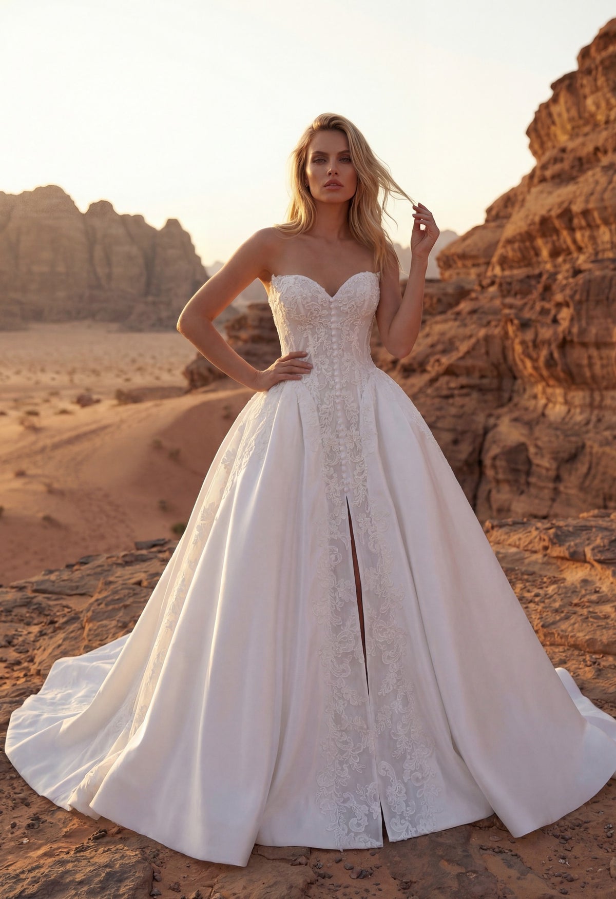 Farrah Couture HW3827 sweetheart slit wedding dress - view 1