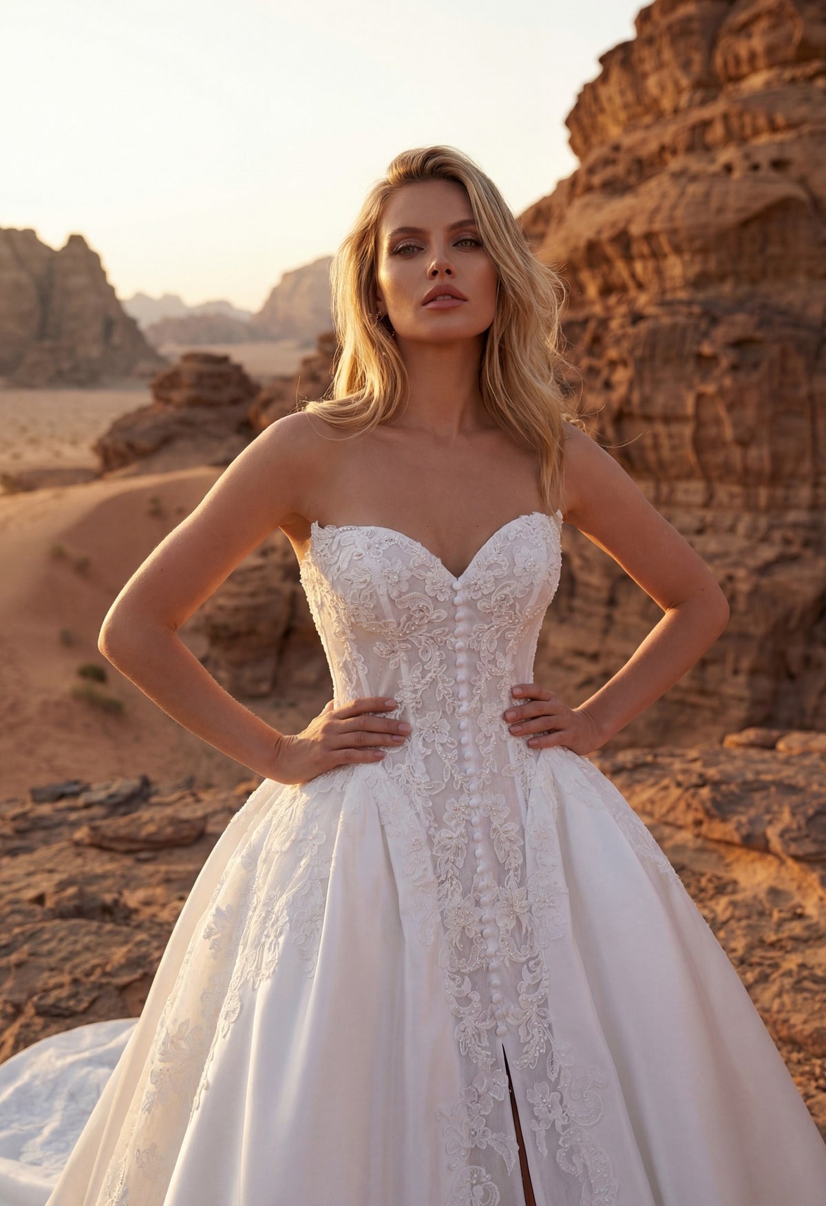 Farrah Couture HW3827 sweetheart slit wedding dress - view 8
