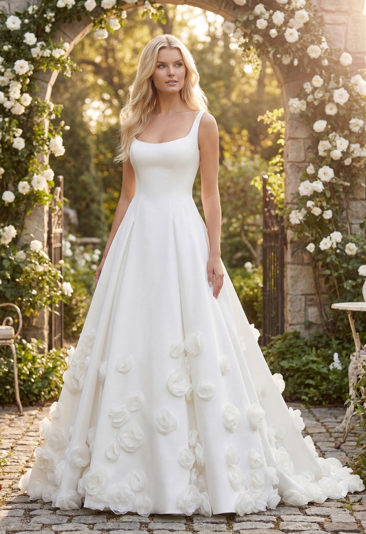 Farrah Couture HW3913 floral a-line wedding dress - view 1
