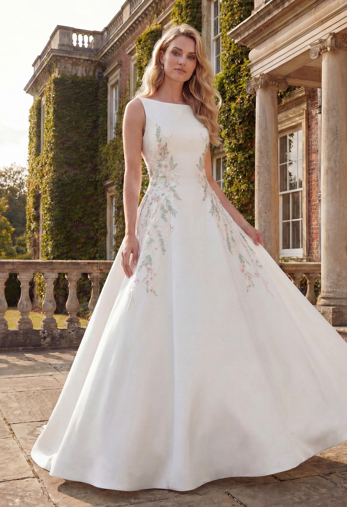 Farrah Couture HW3916 high-neck floral a-line wedding dress - view 1