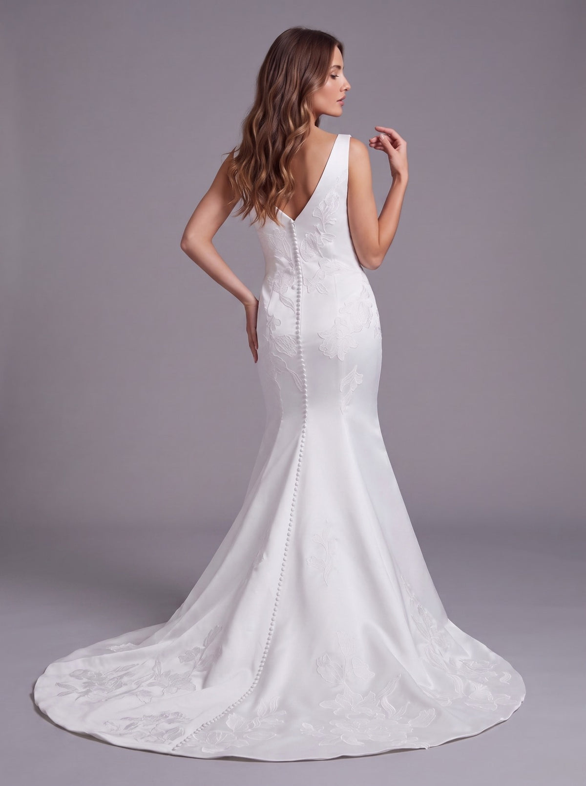 Farrah Couture HW4052 square-neck floral fit-and-flare wedding dress - view 1