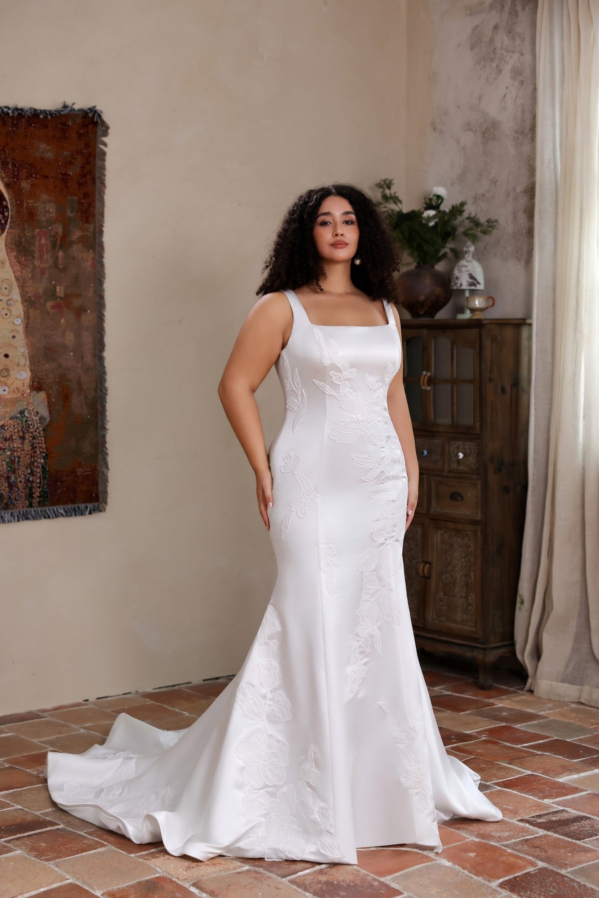 Farrah Couture HW4052 square-neck floral fit-and-flare wedding dress - view 3