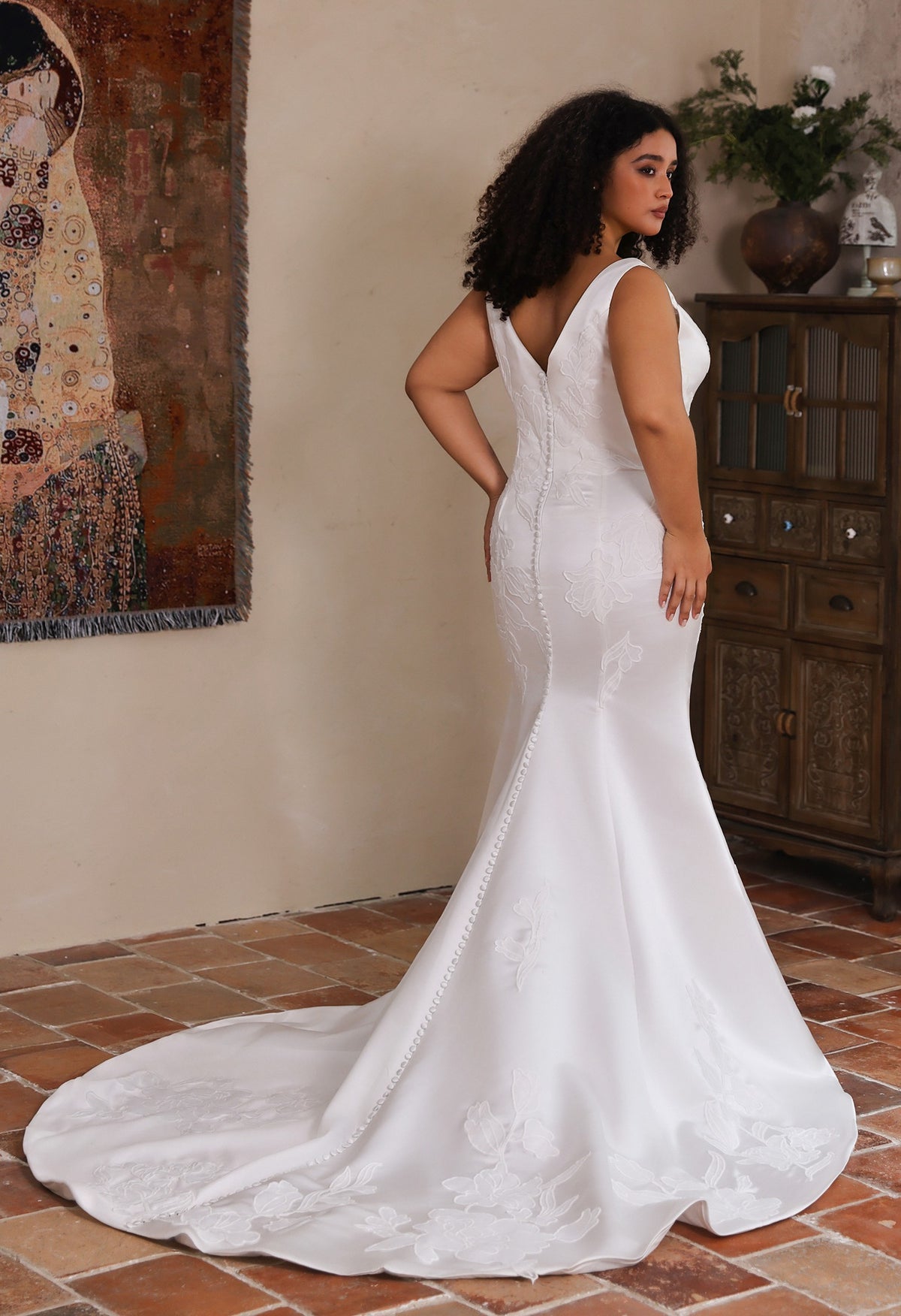 Farrah Couture HW4052 square-neck floral fit-and-flare wedding dress - view 4