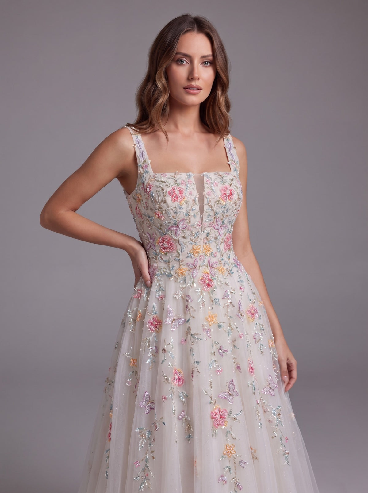 Farrah Couture HW4059 colorful floral a-line wedding dress - view 3