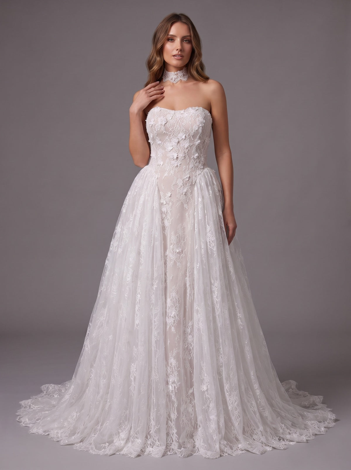 Farrah Couture HW4062 strapless floral a-line wedding dress - view 2