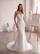 Farrah Couture HW4098 pleated fit-and-flare wedding dress - view 1