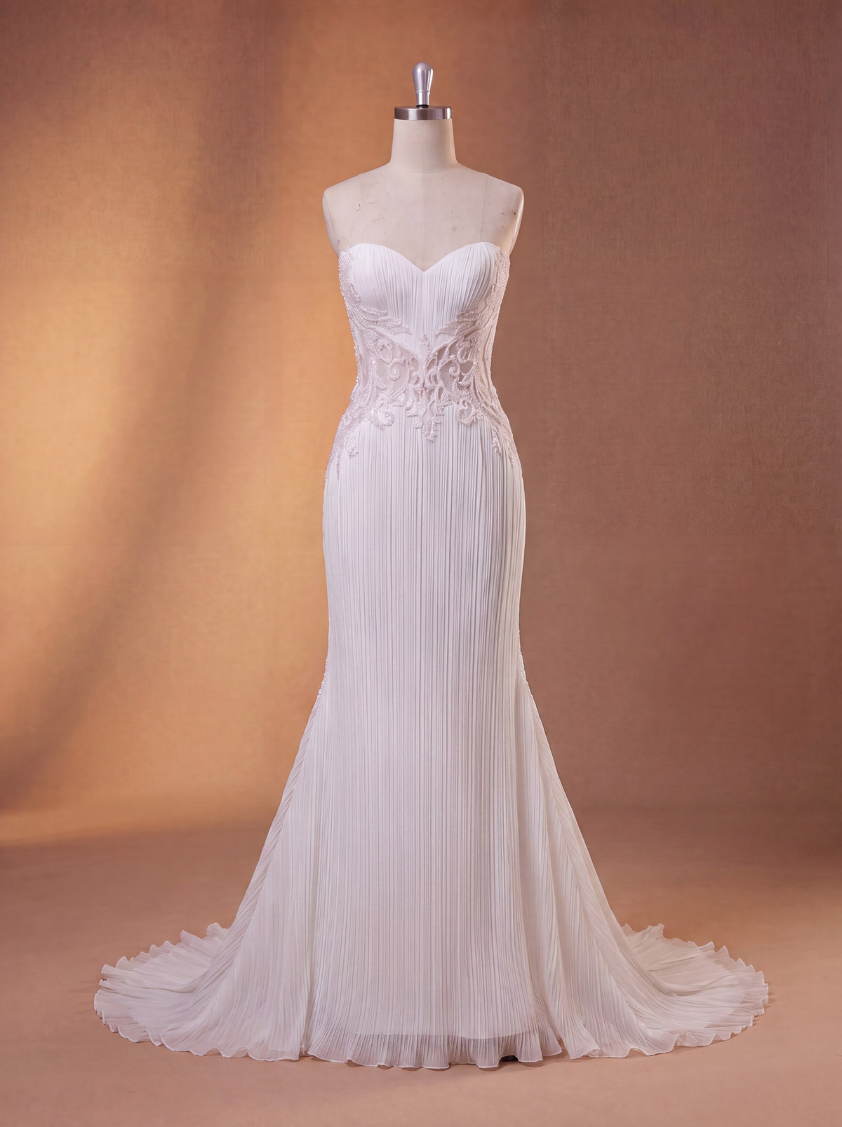 Farrah Couture HW4098 pleated fit-and-flare wedding dress - view 4