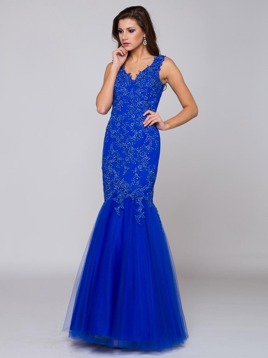Glow by Colors - G290-1 V-neck Beaded Lace Mermaid Gown