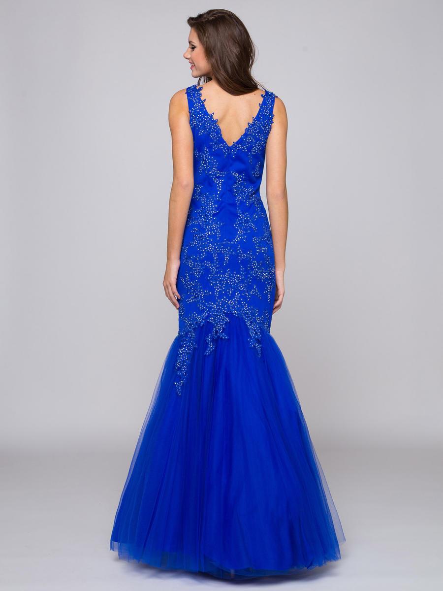 Glow by Colors - G290-1 V-neck Beaded Lace Mermaid Gown