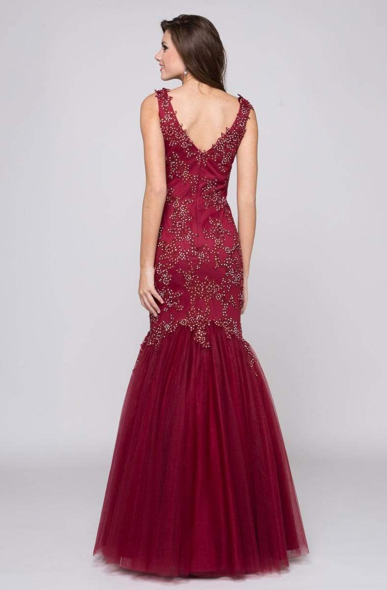 Glow by Colors - G290-1 V-neck Beaded Lace Mermaid Gown