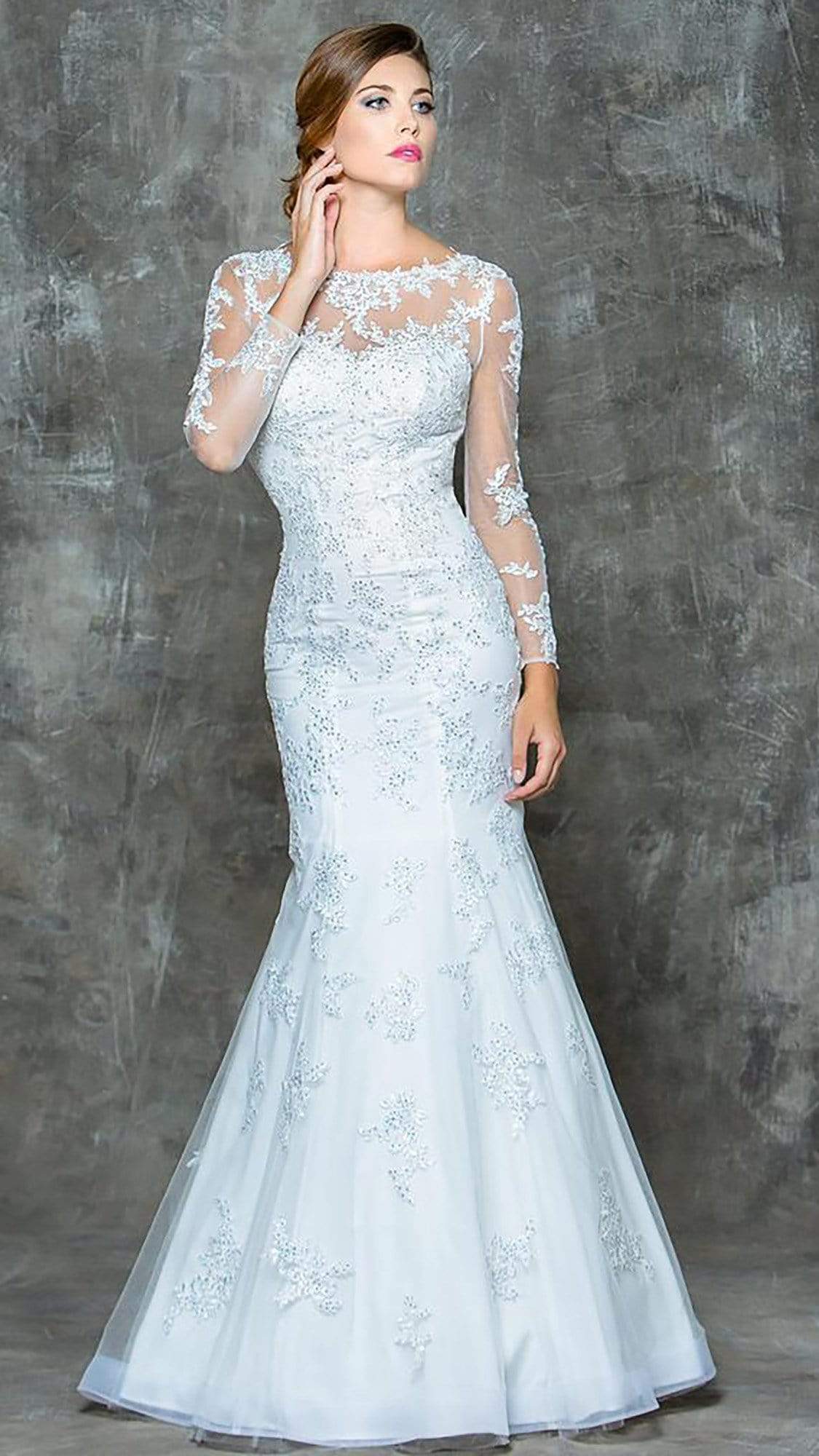 Glow by Colors - G665 Bedazzled Illusion Bateau Mermaid Dress