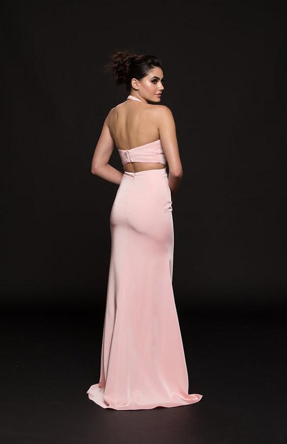 Glow by Colors - G774 Halter Cutout Bodice Faille Gown