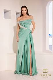 Terani Couture 251E4220 - Beaded Accent Off Shoulder Evening Gown