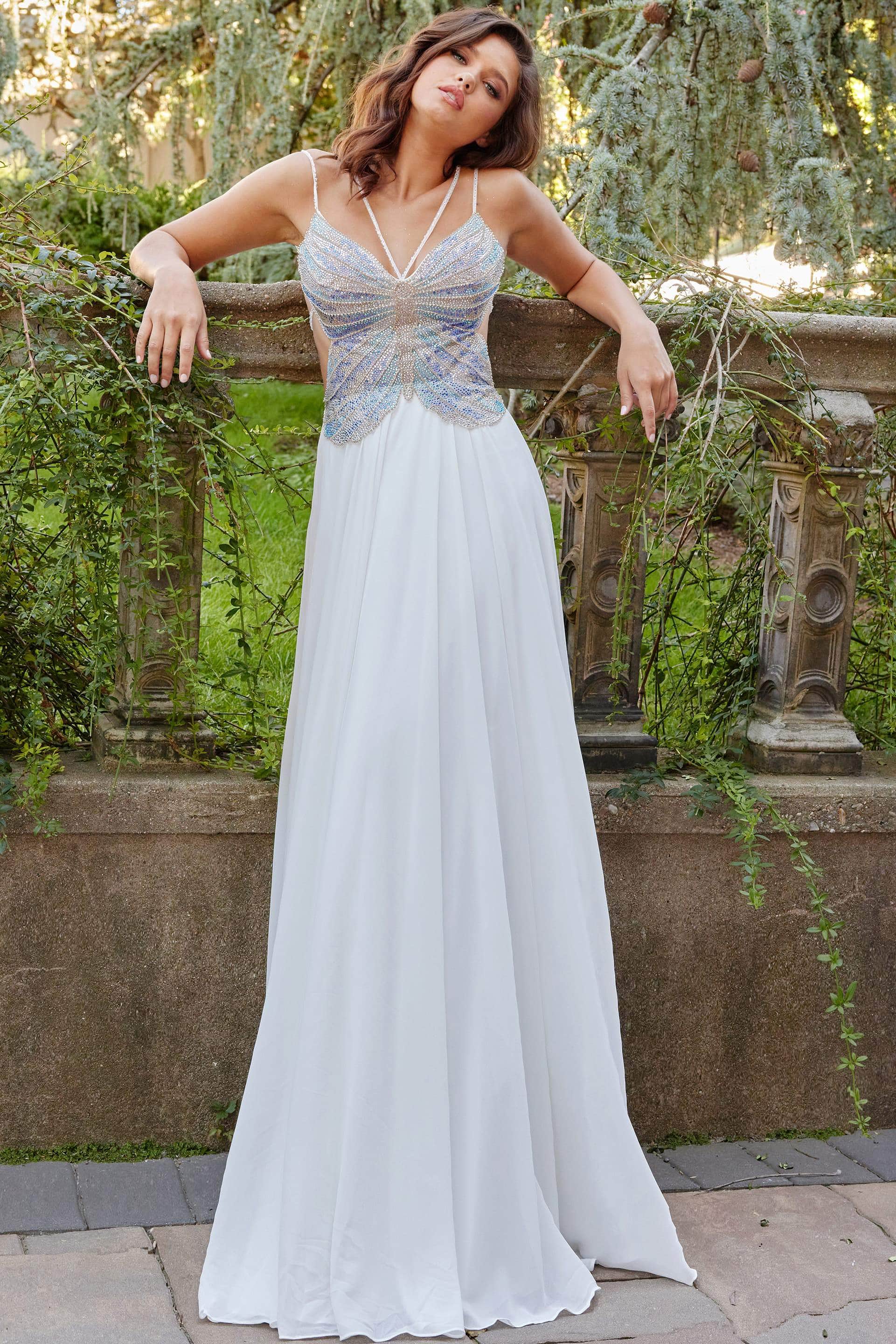Jovani 000297 - Butterfly Motif Chiffon Prom Dress - designer prom dress at Silhouette Dresses