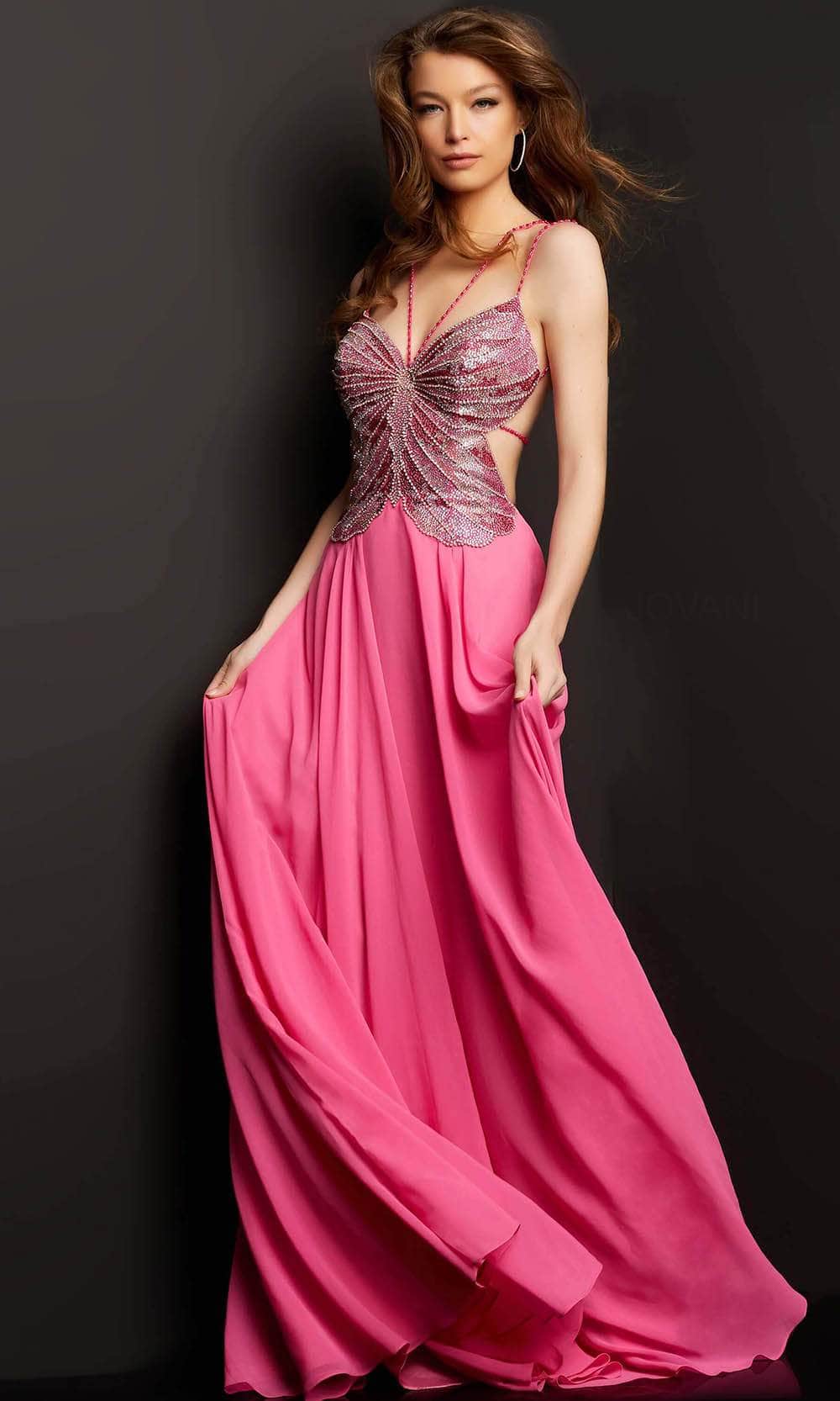 Jovani 000297 - Butterfly Motif Chiffon Prom Dress - view 5