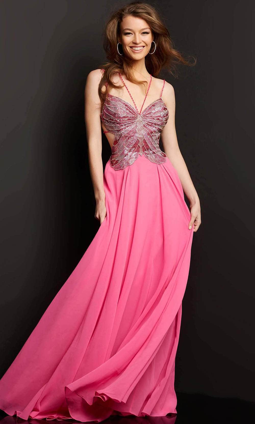 Jovani 000297 - Butterfly Motif Chiffon Prom Dress - view 4