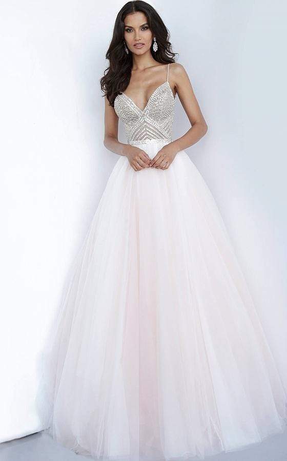 Jovani - 00580 Beaded Deep V-neck Ballgown - designer ball gown at Silhouette Dresses