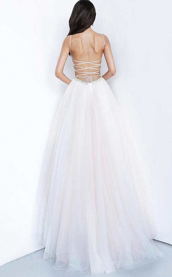 Jovani - 00580 Beaded Deep V-neck Ballgown - back view