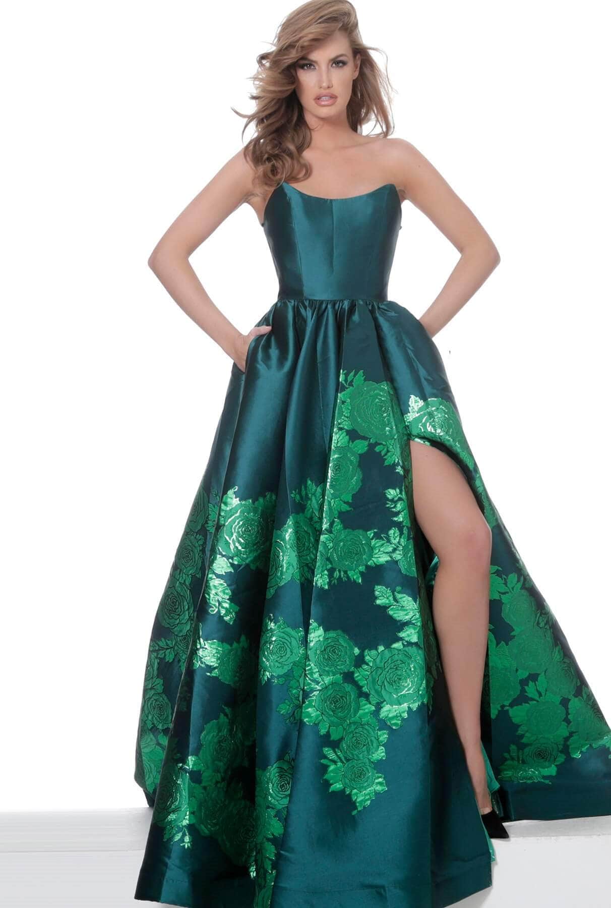 Jovani - 02038 Strapless Scoop Neck Floral Embroidered Gown - designer prom dress at Silhouette Dresses