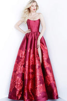 Jovani - 02038 Strapless Scoop Neck Floral Embroidered Gown - view 7