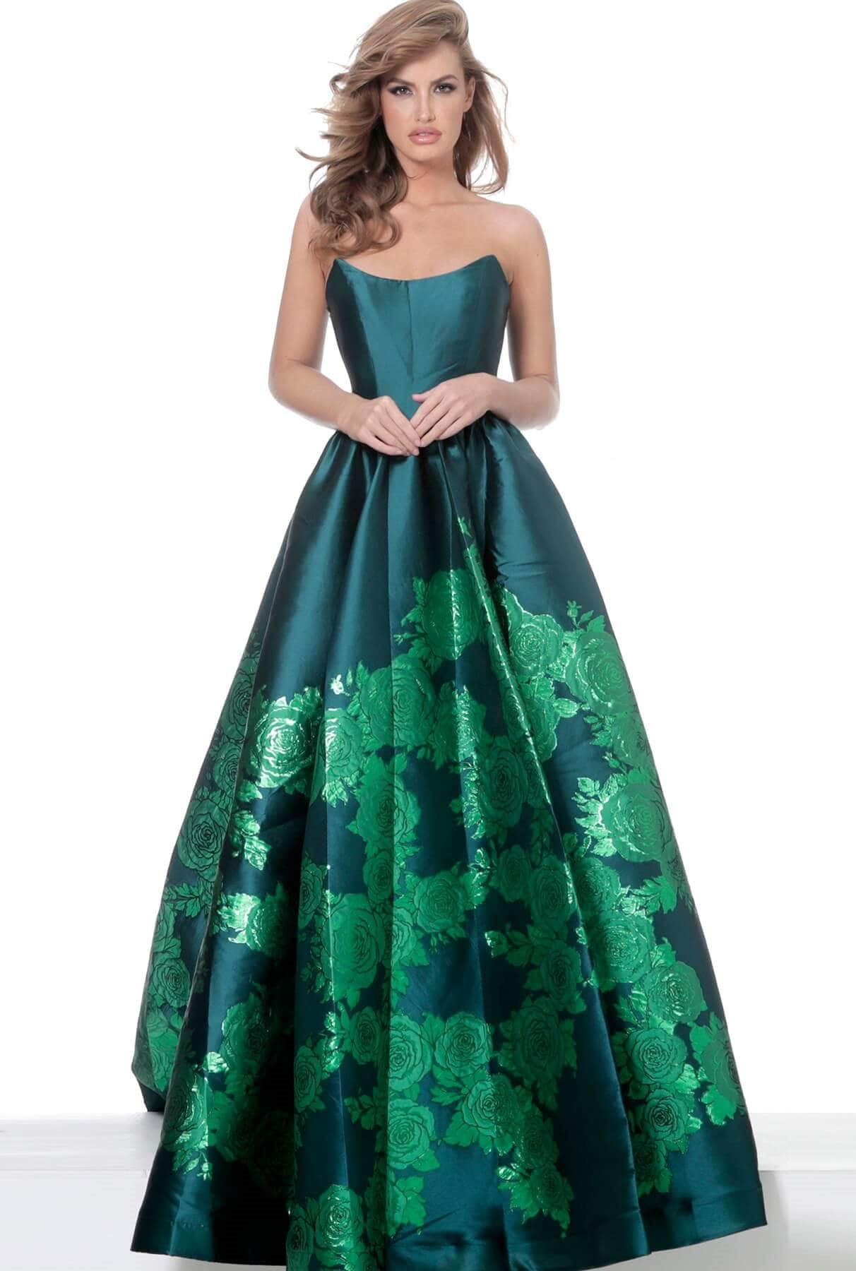 Jovani - 02038 Strapless Scoop Neck Floral Embroidered Gown - view 6