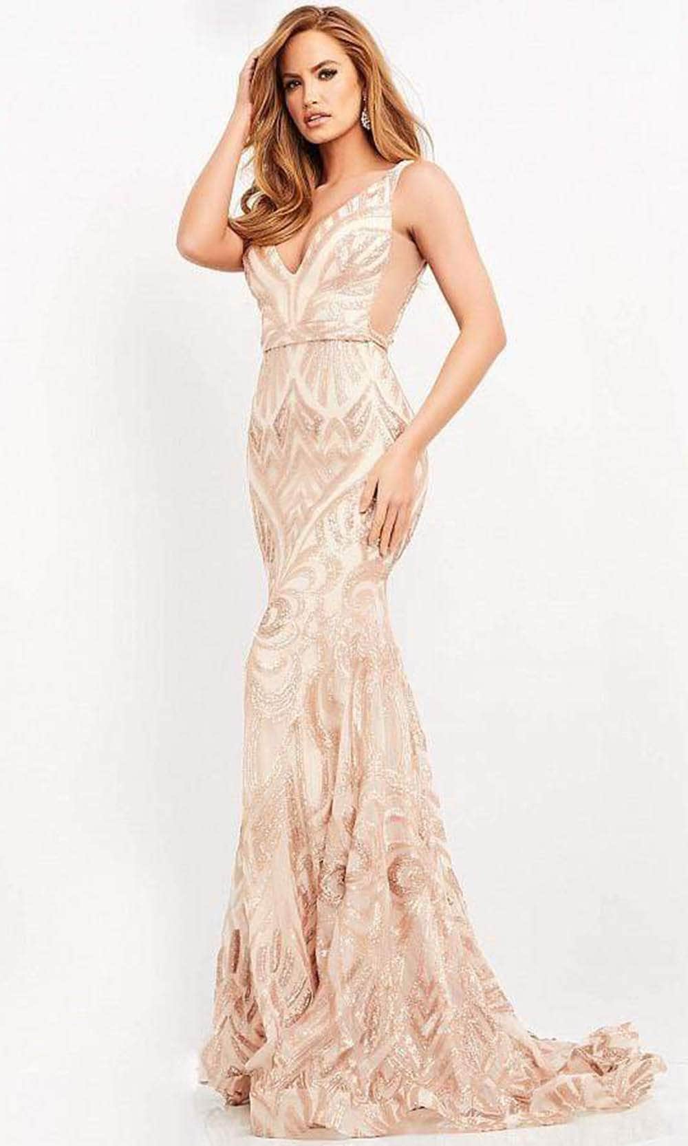Jovani - 02753 Plunging Neck Open Back Sequin Embellished Mermaid Gown - view 5