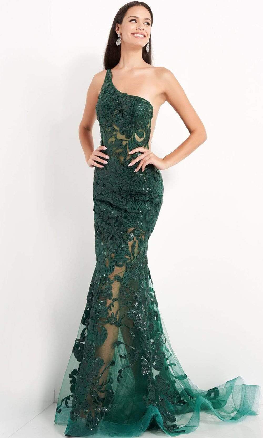 Jovani - 02895 One Shoulder Illusion Simple Prom Mermaid Gown - designer prom dress at Silhouette Dresses