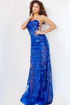 Jovani - 02895 One Shoulder Illusion Simple Prom Mermaid Gown - view 8