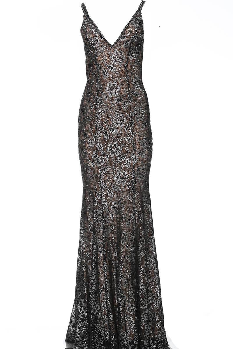 Jovani - 02906 Backless Metallic Lace Mermaid Gown - designer prom dress at Silhouette Dresses