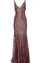 Jovani - 02906 Backless Metallic Lace Mermaid Gown - view 6