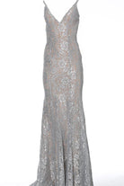 Jovani - 02906 Backless Metallic Lace Mermaid Gown - view 7