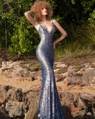 Jovani - 02906 Backless Metallic Lace Mermaid Gown - view 5