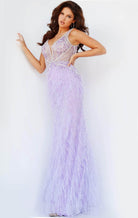 Jovani - 03023 Sheer Bodice Beaded Adorned Feather Fitted Evening Gown - view 14